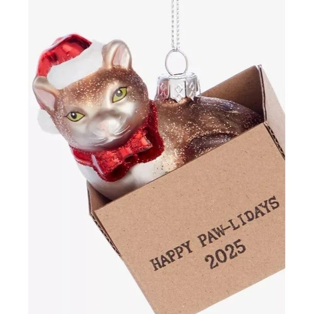 Macy’s Holiday Lane 2025 pet cat in a box Christmas ornament